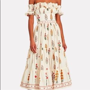 Agua Bendita Banana Dahlia Cotton Poplin Off-The-Shoulder Midi Dress